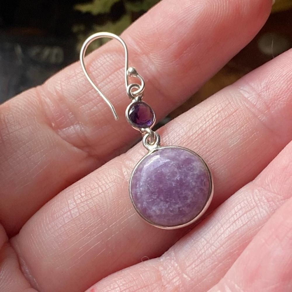 Purple Lepidolite & Amethyststerlingearrings - image 5
